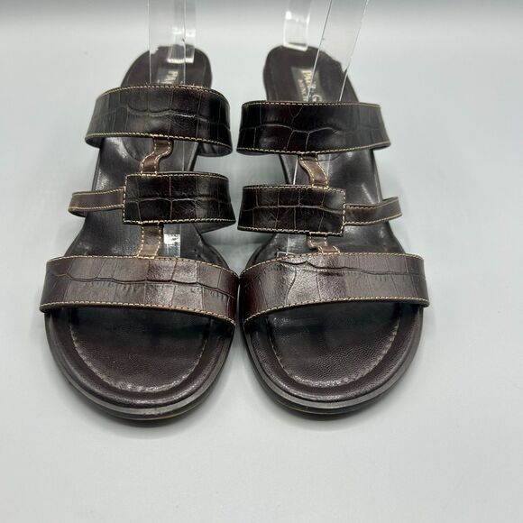 Paul Green Sandals Heel Brown Croc Leather Open Toe Slip On Shoes Size 6.5 - Picture 4 of 11